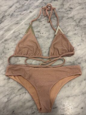Beach Riot Mauve Pink Textured Triangle Bikini